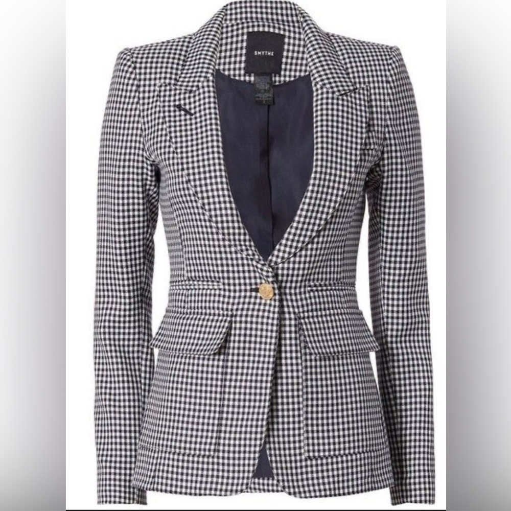 Smythe Classic Duchess Wool blend Blazer Jacket navy white checkered